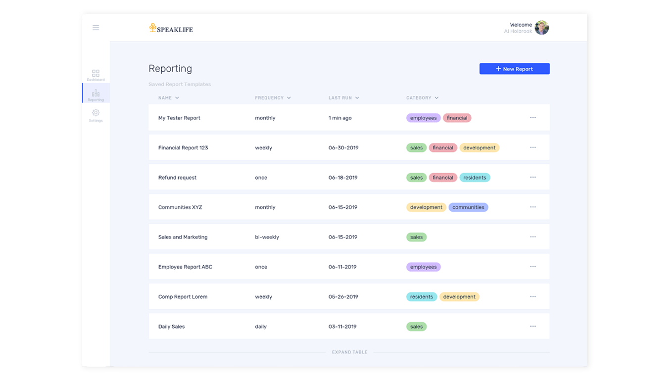 Holbrook Life reporting dashboard